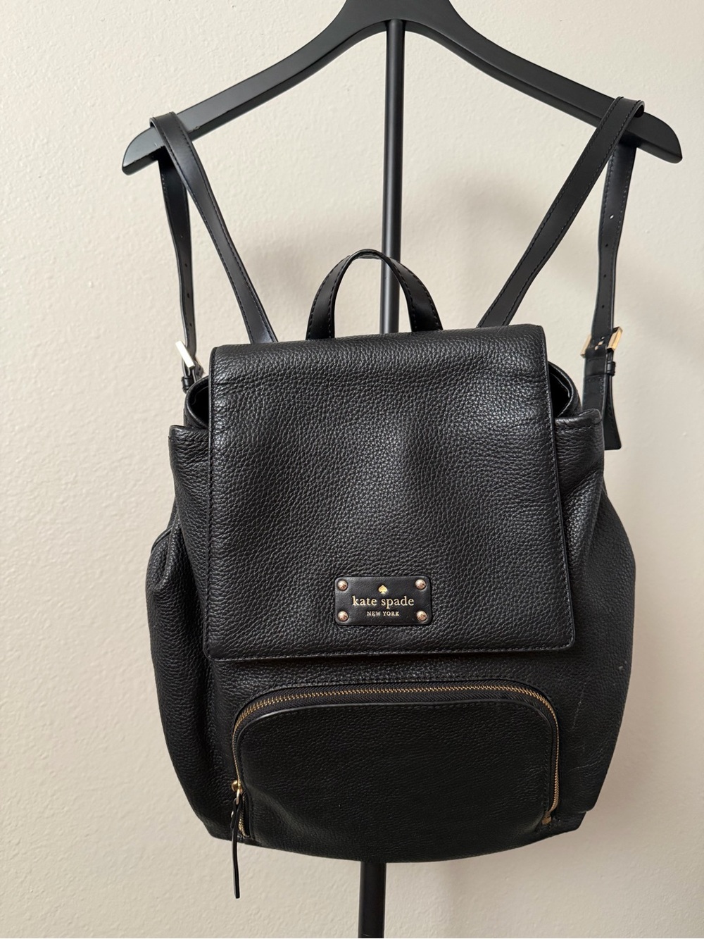 kate spade Black Pebbled Leather Backpack with Gold Hardware